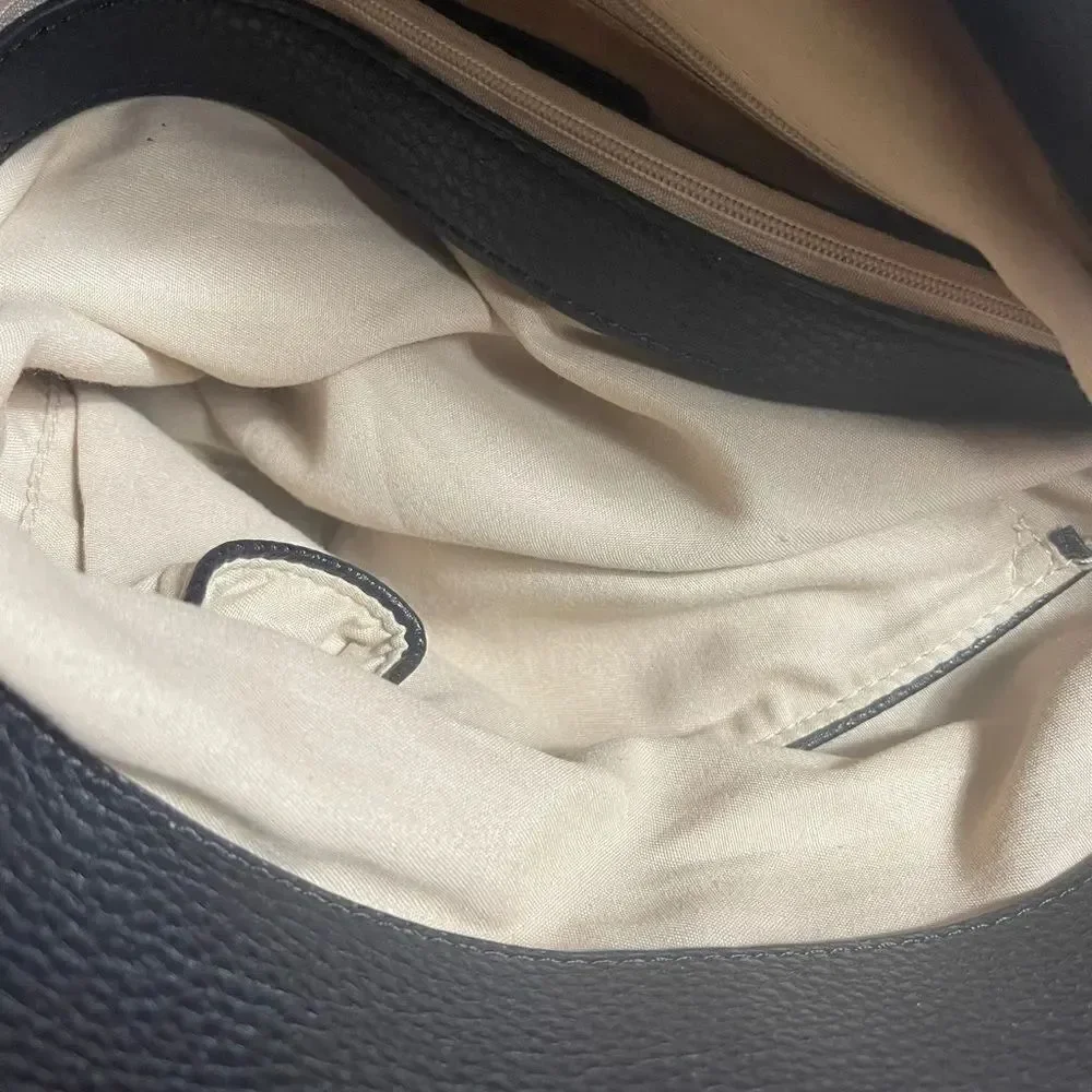 Dasein synthetic leather Black hobo shoulder bag with Bold gold tone hardwares